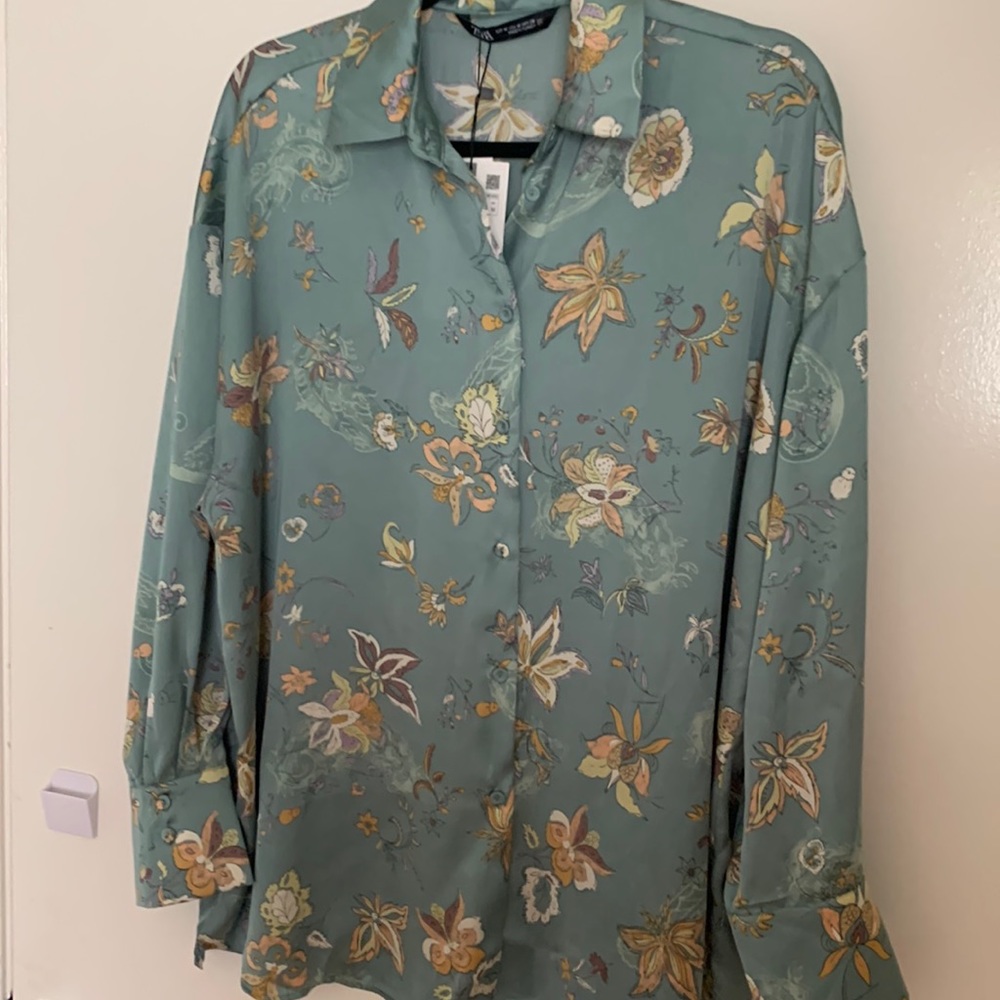 ZARA Green SATIN BLOUSE